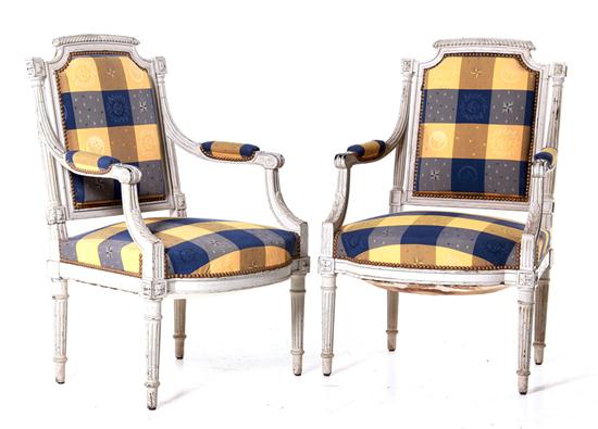 Pair Louis XVI style painted fauteuils 1379e6