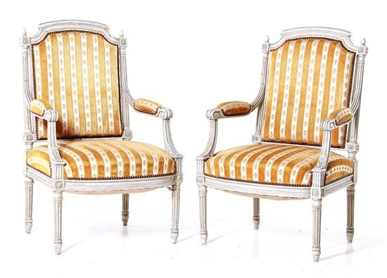 Pair Louis XVI style painted fauteuils 1379e8