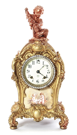 Ansonia brass and porcelain mantel clock