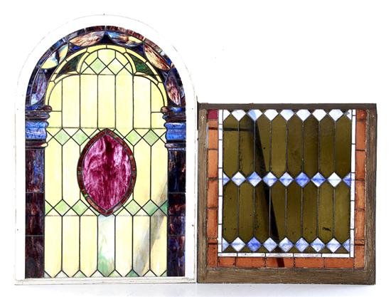 Stained glass window panels arched