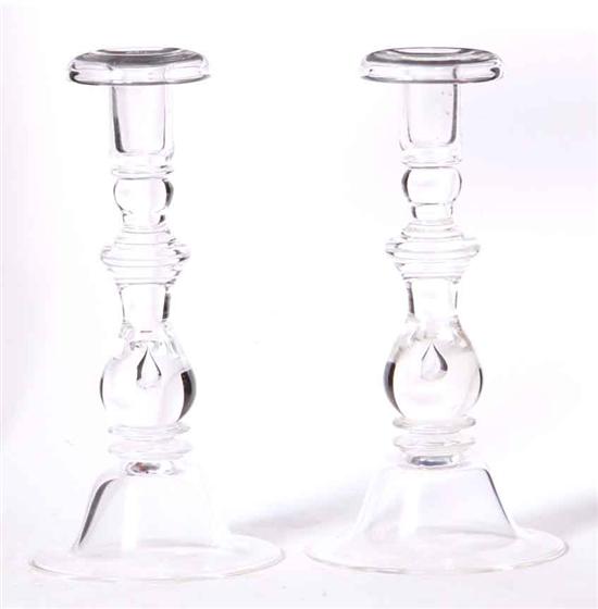 Pair Steuben colorless glass candlesticks