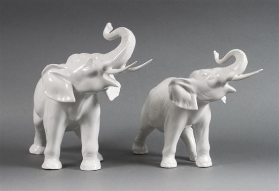 Two Royal Dux white porcelain elephants