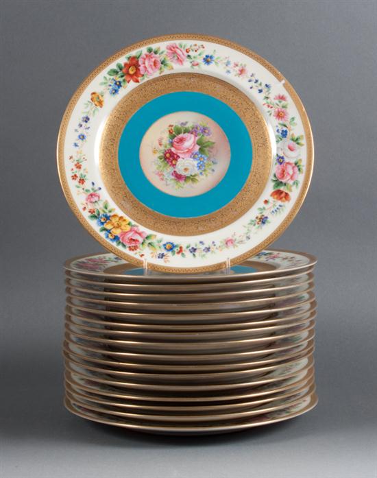 Set of 17 Limoges floral and gilt decorated