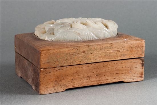 Chinese wood box with inset carved 137cf1