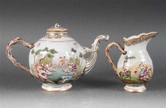 Capodimonte porcelain teapot and cream