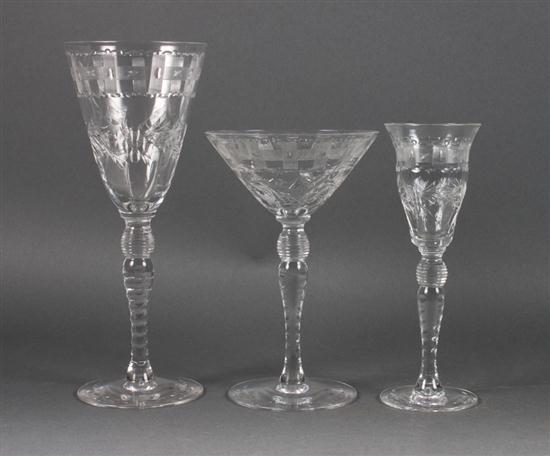 American Hawkes etched crystal 41-piece