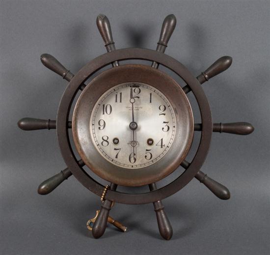 Chelsea bronze ships wheel clock dated