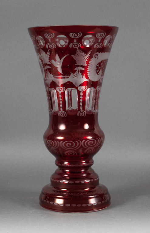 Bohemian cranberry etched-to-clear