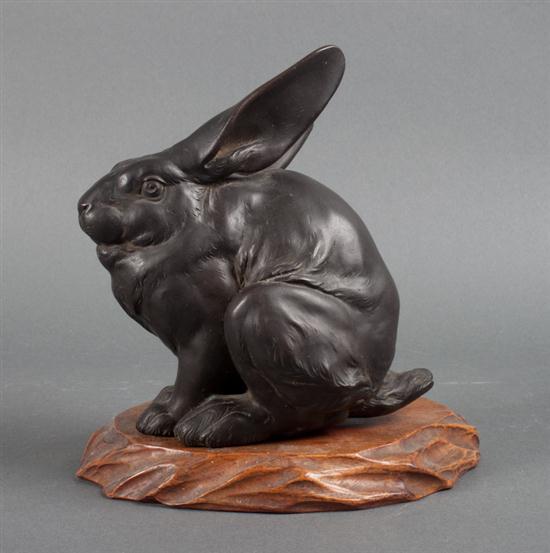 Chinese School. Bronze figure of a rabbit