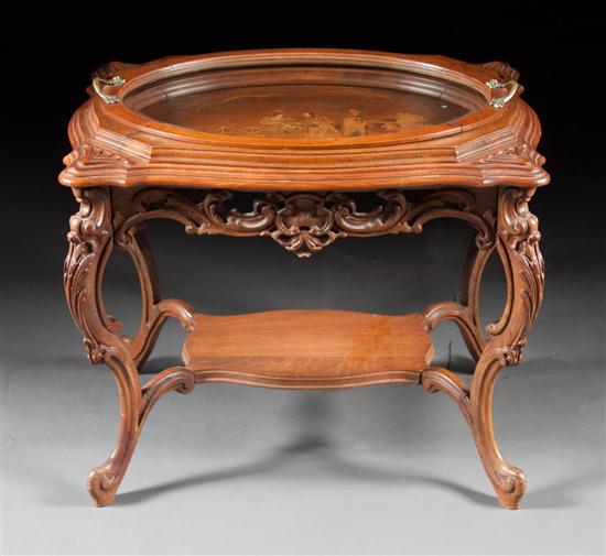 Louis XV style walnut and figural inlaid