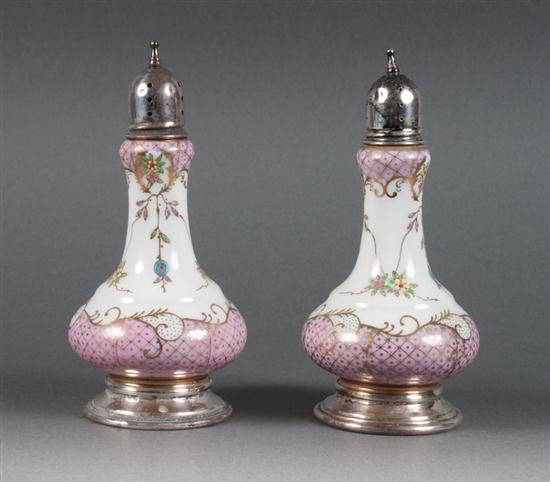 Pair of French porcelain salt and