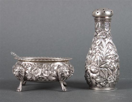 American repousse sterling silver salt