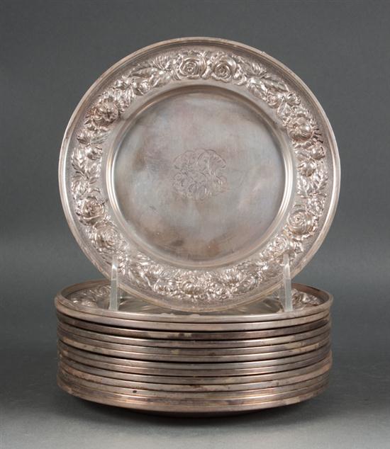 Fourteen American repousse sterling