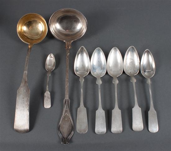 Two German silver ladles and six 1380e7