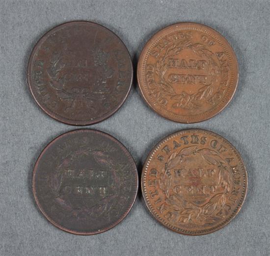 Four United States copper half 1380f5