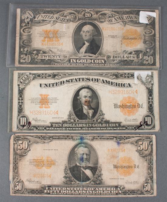 Three United States Gold Certificates  138130