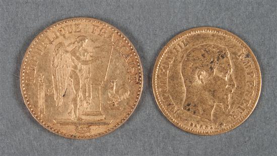 Two French gold coins Napoleon 13813e