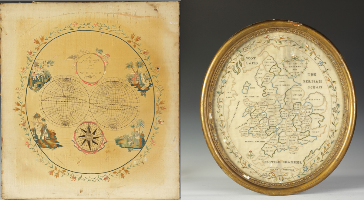 19th Cent. Needlework Maps of the