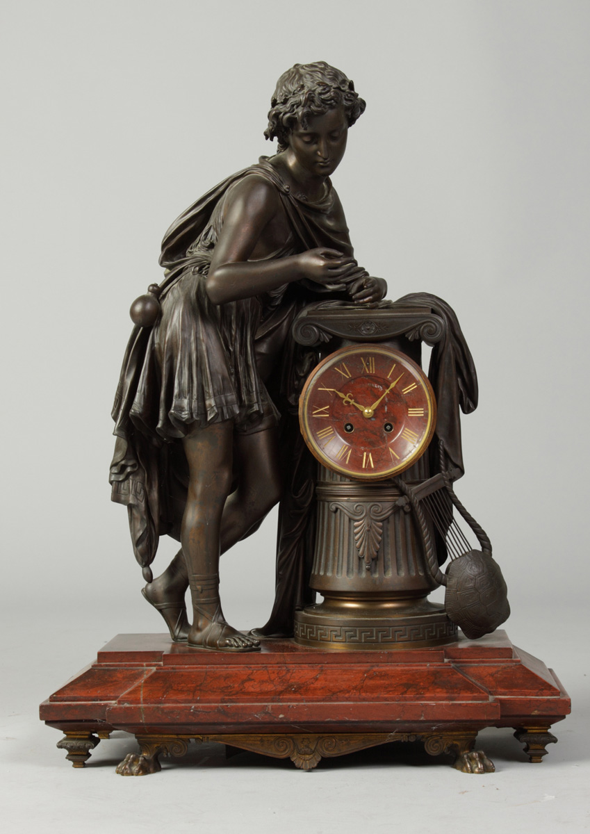 19th Cent Bronze Marble Clock 13846f