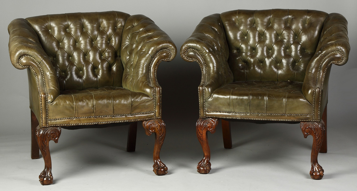 Chippendale Style Pub Chairs Green leather