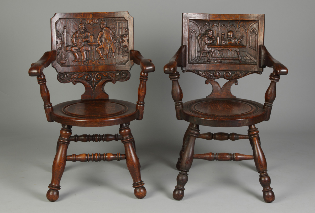 2 Carved Oak Pub Chairs Condition: