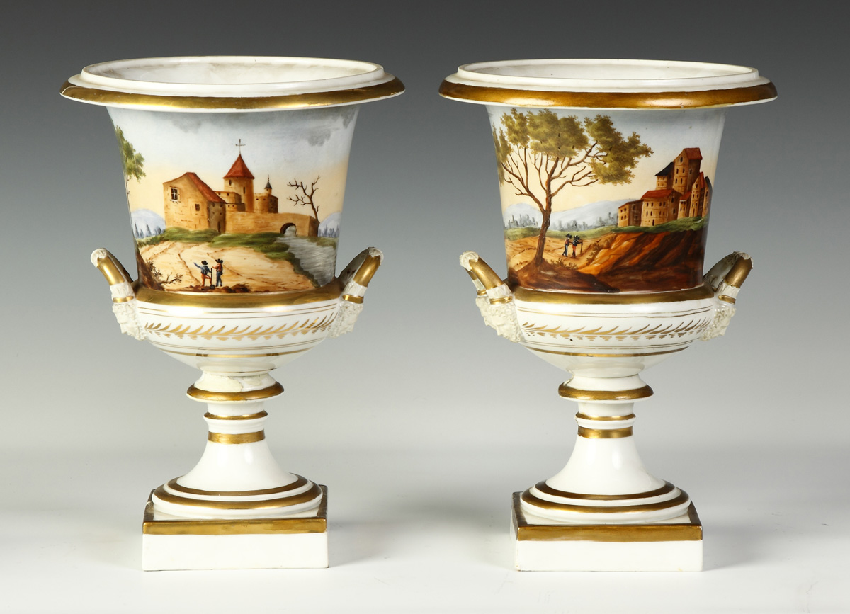 Pair of Old Paris Porcelain Urns