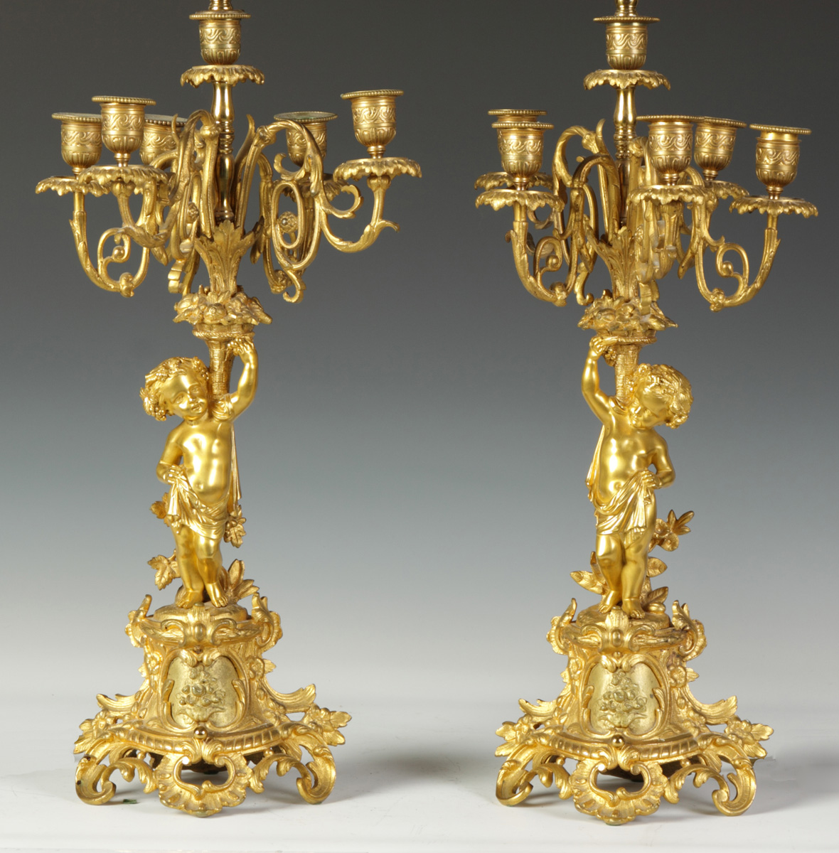 Pair of French Bronze 5-Arm Candelabras