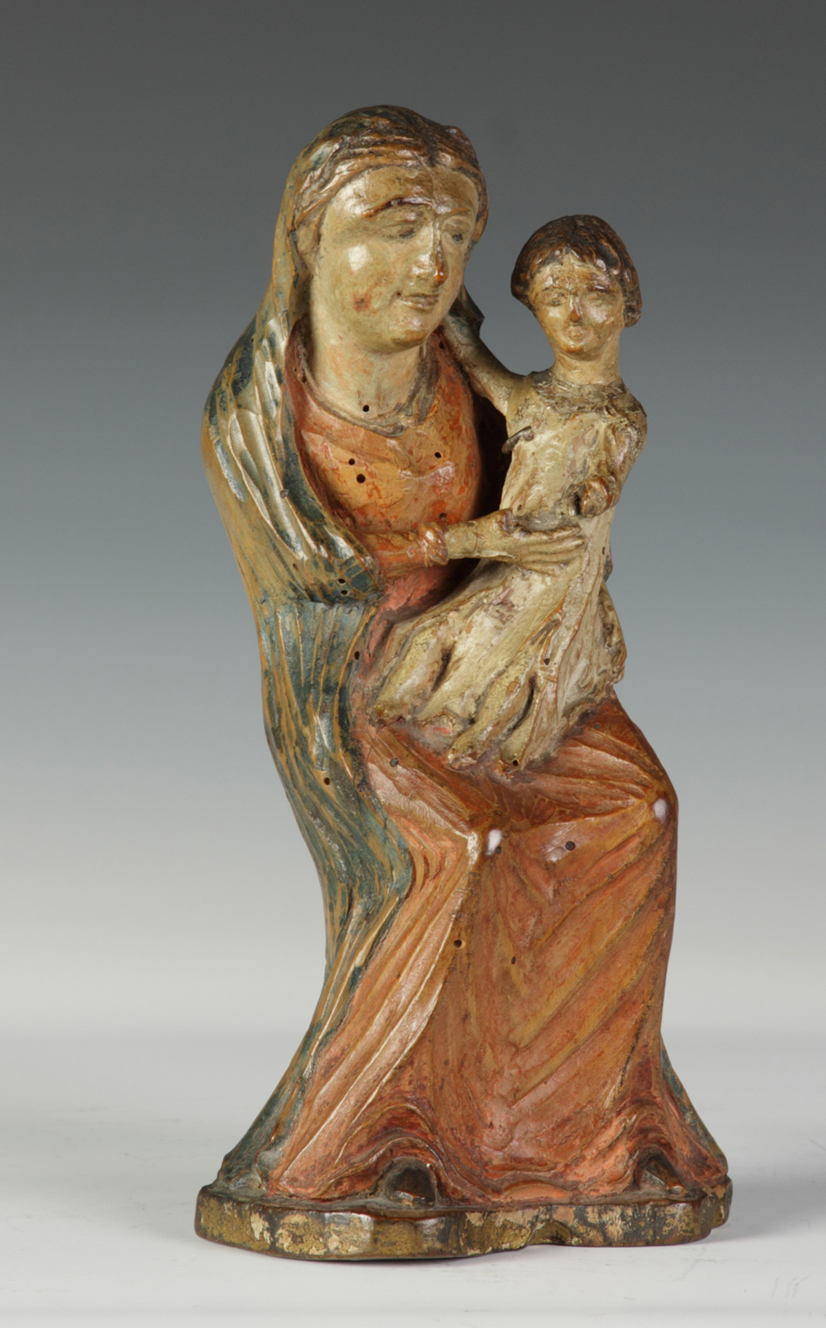 Early Carved Madonna Child Polychrome 138553