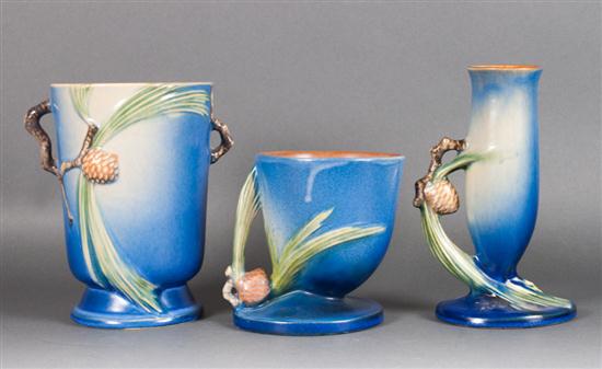 Three Roseville art pottery vases in