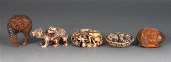 Five Japanese carved ivory netsukes
