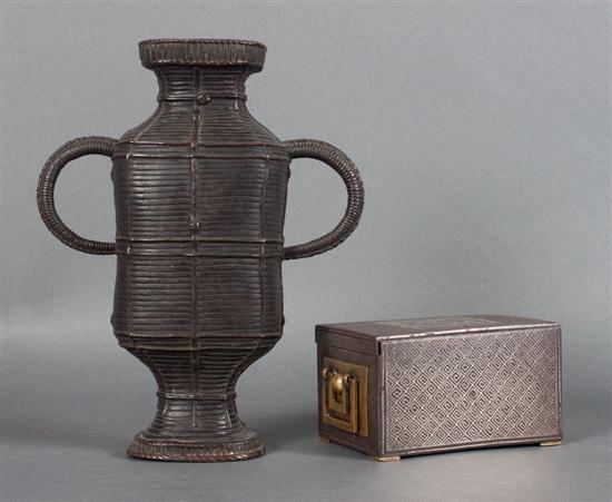 Indian bronze two-handled vase and a
