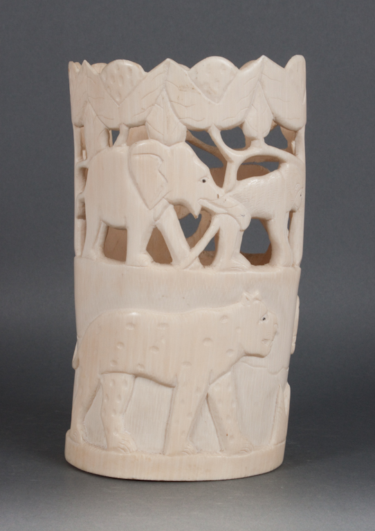 African carved ivory elephant tusk 1385fc