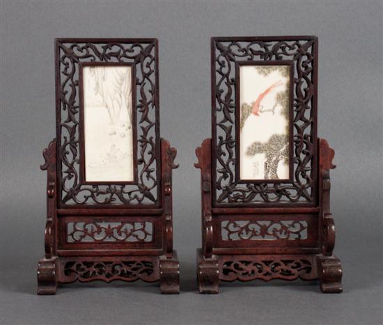 Two Chinese carved wood and painted 1385fd