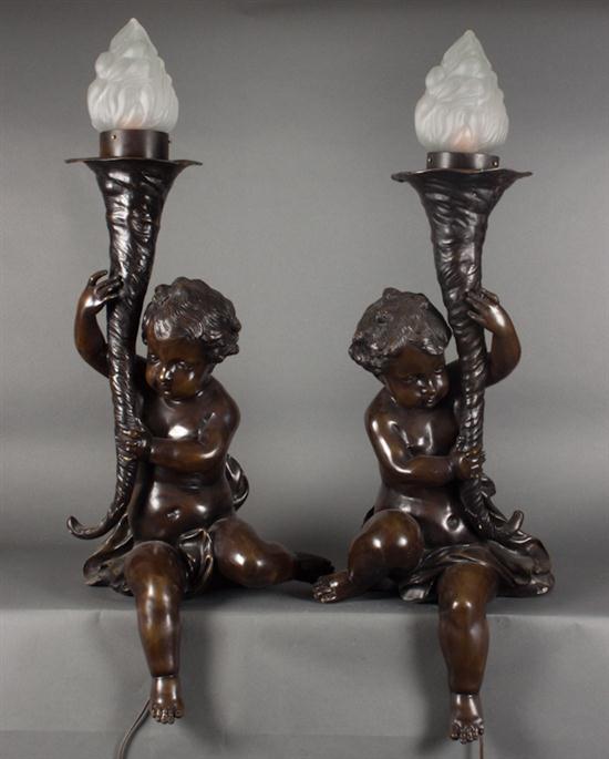 Pair of bronze putti lamps 20th 138633