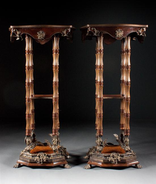 Pair of French style brass-mounted parquetry