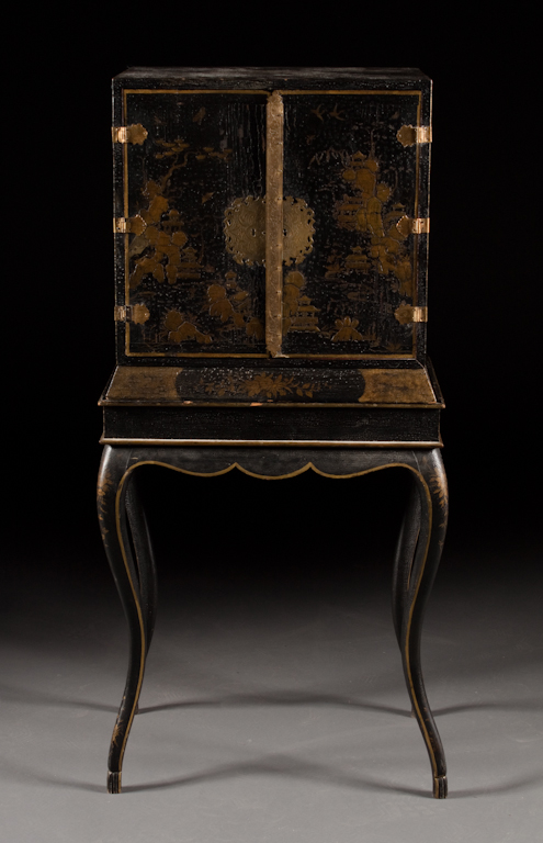 Louis XV style brass mounted black Japanned