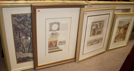 Five framed architectural prints 13877b