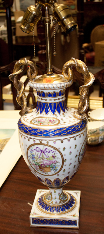 Sevres style porcelain urn mounted