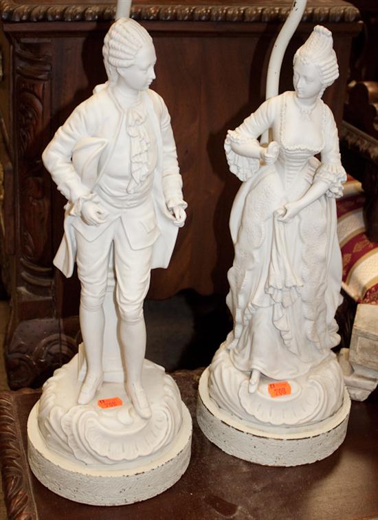 Pair of Rococo style bisque figures