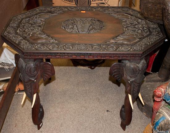 Burmese carved wood table with 1387cf