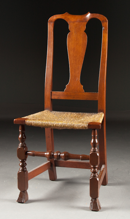 Queen Anne mahogany rush-seat side