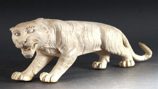 Japanese carved ivory tiger figure