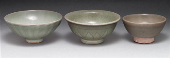 Three Chinese celadon glaze stoneware