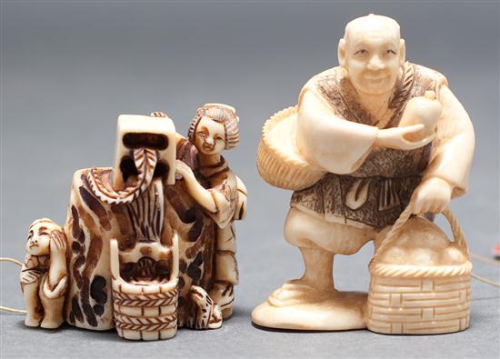 Two Japanese carved ivory netsukes  1361fc