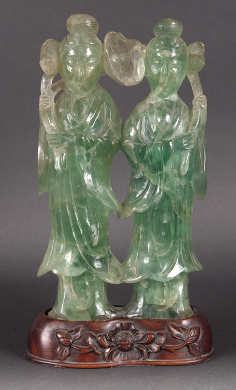 Chinese carved green quartz figural