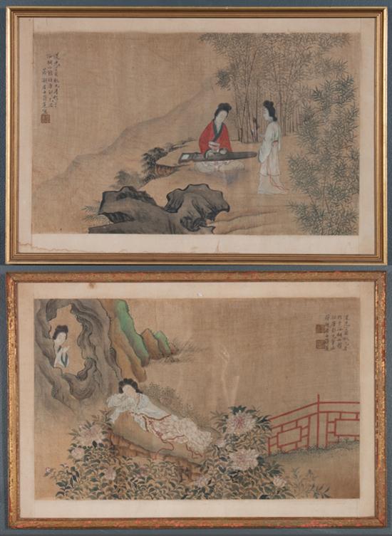 Two Chinese paintings on silk depicting 13621b