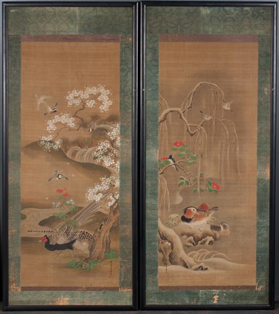 Pair of Japanese silk scrolls with 13621c