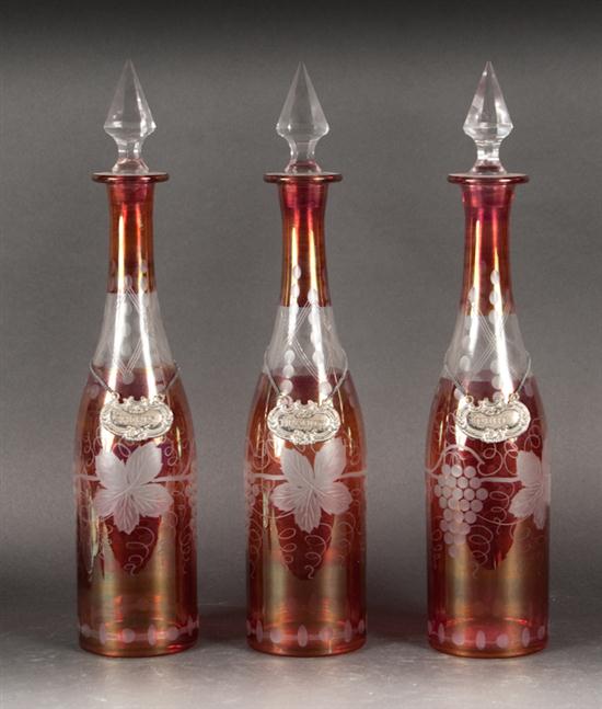Three Bohemian cranberry etched to clear 136238