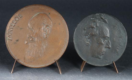 Two French bronze medallions depicting 136249