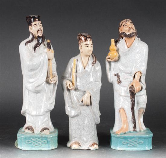 Three Chinese painted mud figures